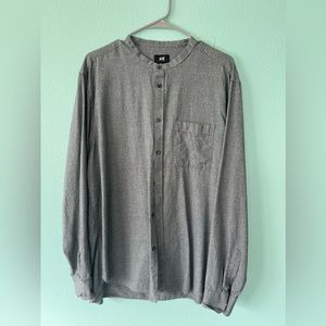 Men’s Grey Manadrin collar button up long sleeve